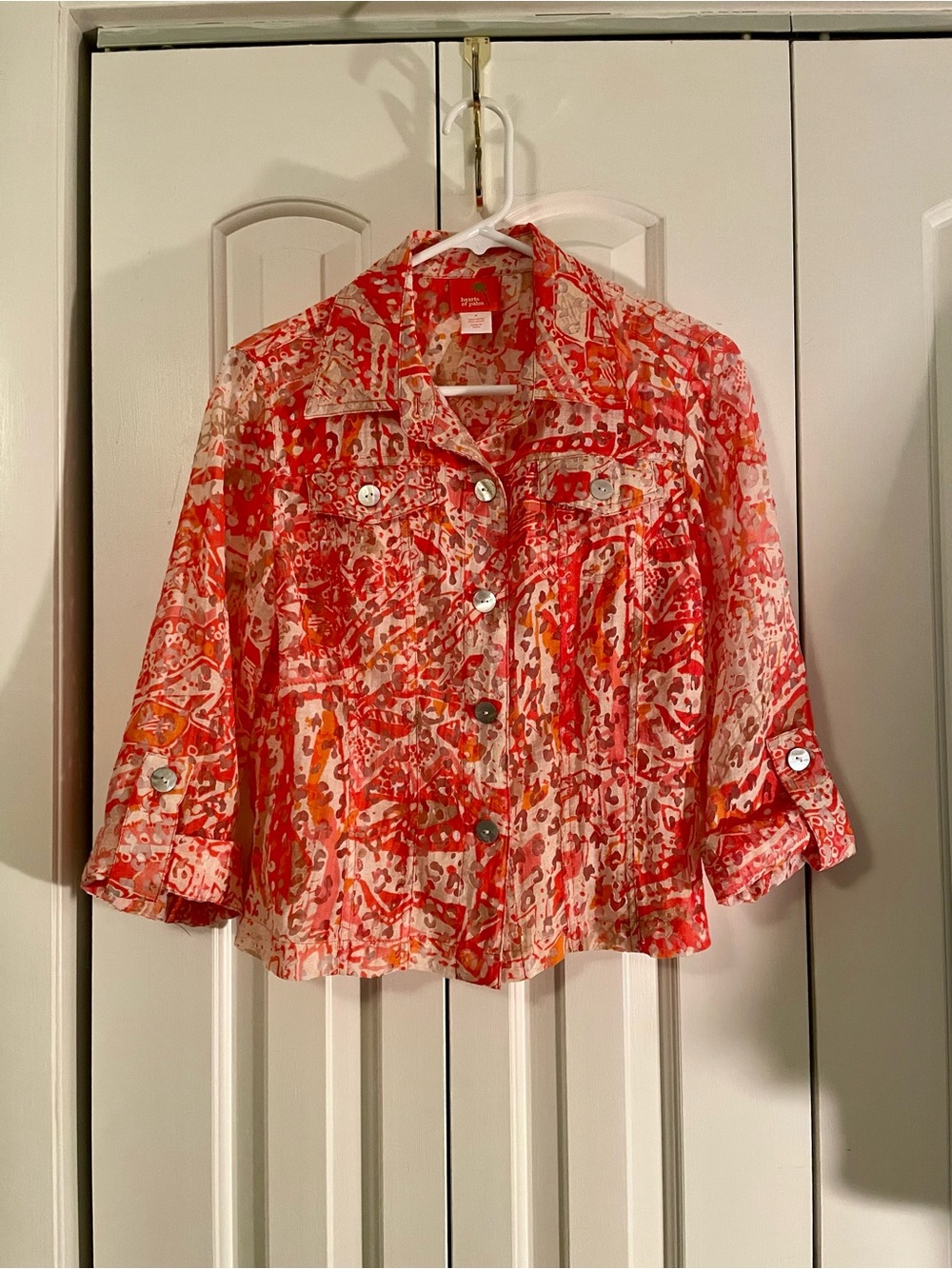 Heart’s of Palm Coral, Orange, & Cream Abstract Print Layer Top/Jacket